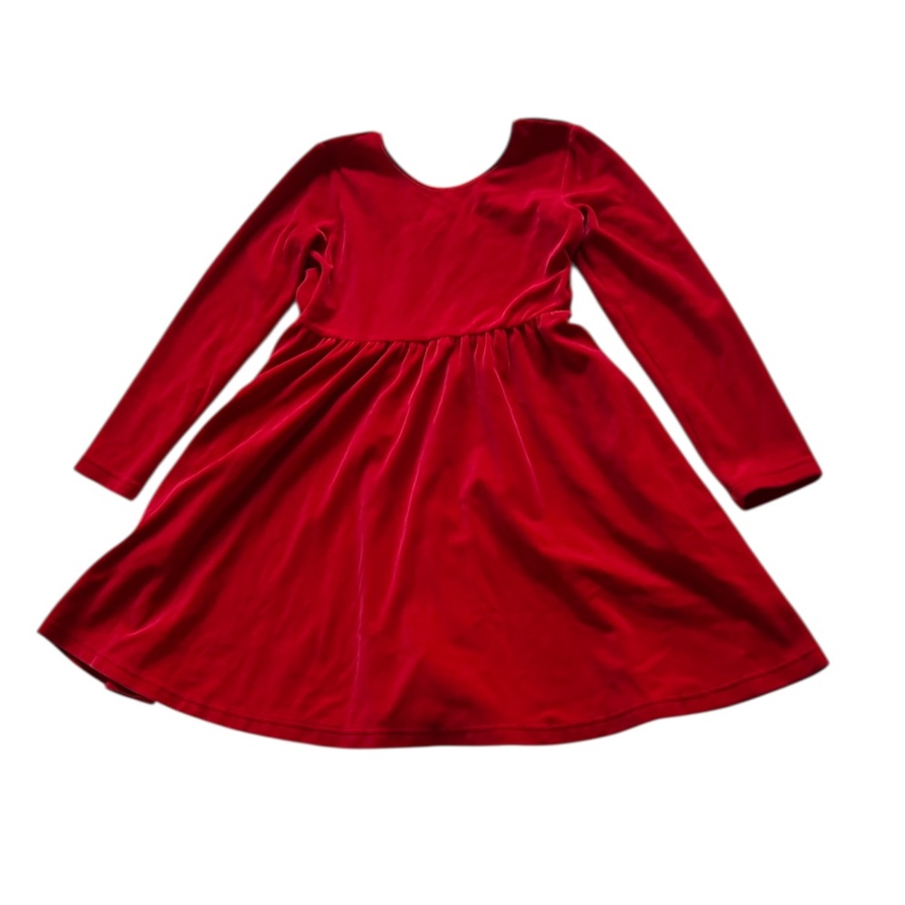Hanna Andersson Girls Cotton Blend Holiday Dress Red Velvet Long Slv fit flare 8